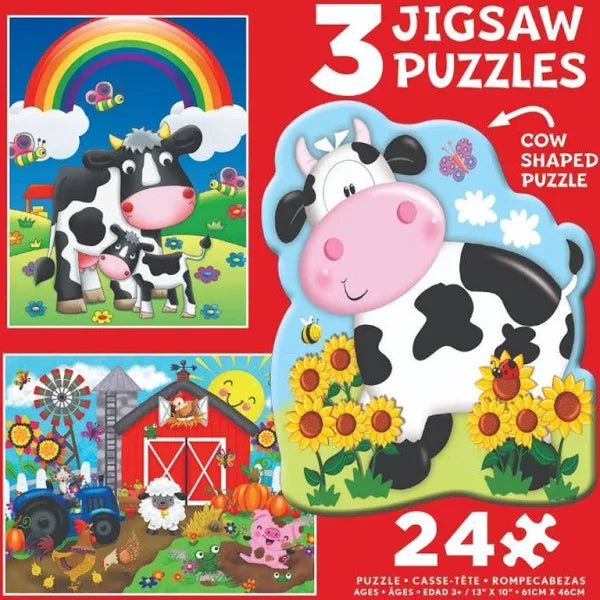 Farm Animals 3-in-1 24 Piece Puzzle